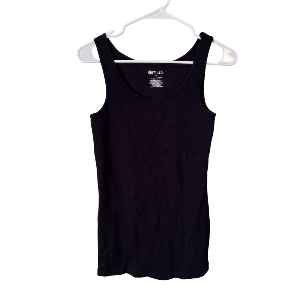 Stylus Women's Size Medium Scoop Neck Tank Top Black Ribbed Sleeveless Stretch